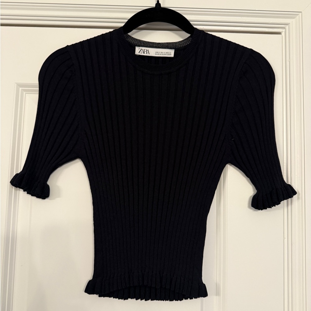 Zara Black Ribbed Crop Top